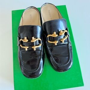 Bottega Veneta Black Mules with Gold Detailing